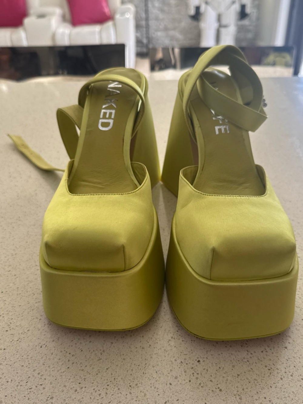 NAKED WOLFE Lime Platform Slingback Heels